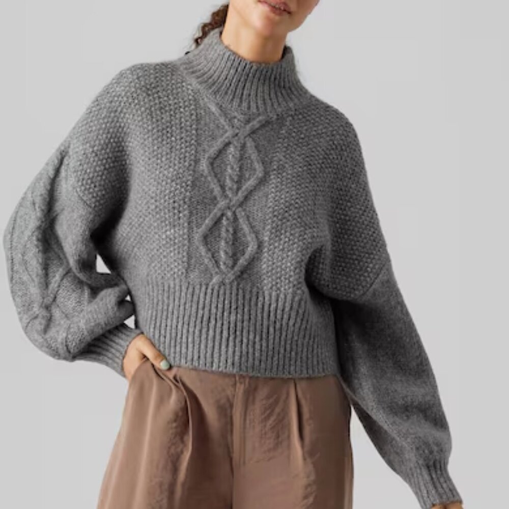 Vero Moda Gray Cowl Neck Cable Knit Sweater wool and alpaca L